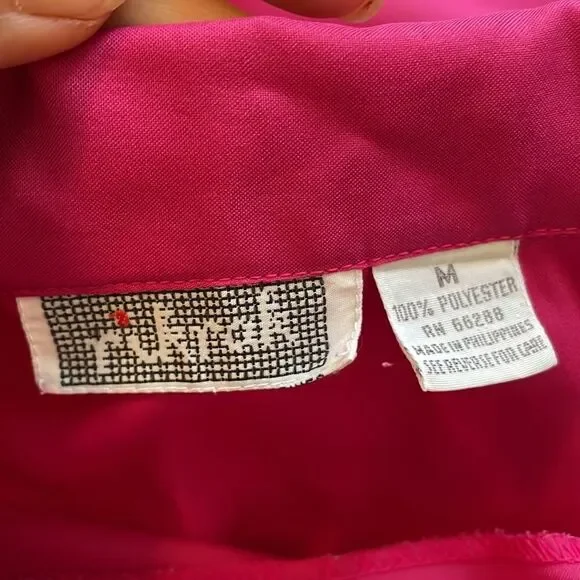 Vintage 80s Rikrak fuchsia pink polyester short sleeve button down shirt - Picture 7 of 8